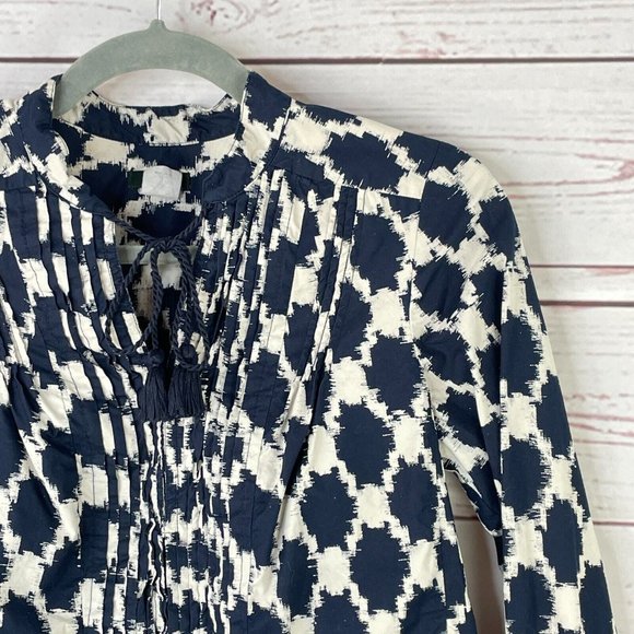 J. Crew Factory Women's Blue White Geometric Print Long Sleeve Shirt Size 2 - Picture 2 of 8